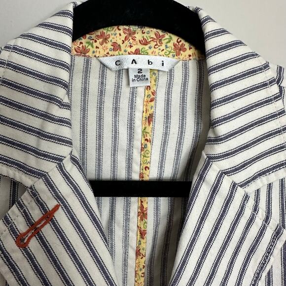 CAbi womens Nautical Ticking Blue and White striped Blazer‎ - Picture 2 of 9